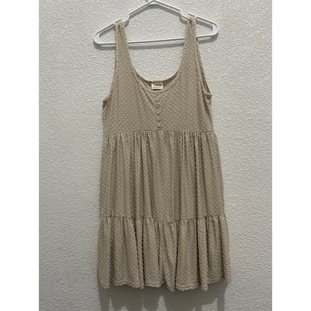 Peach Love California Mini Dress Womens Small Tan Tiered Button Front